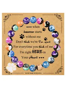 Pet Memorial Bracelet for Dogs Cats, Heart Shaped Bracelet, Stretch Beads Sympathy Gift, Durable Elastic Design, Fits All Wrist Sizes, Ideal for Any Occasion, Heart Charm Bracelet