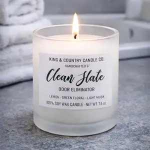 King & Country Candle Co. Clean Slate Odor Eliminator Candle 7.5 oz Lemon Green Floral Light Musk 40+ Hours Burn Time Soy Wax Made in USA