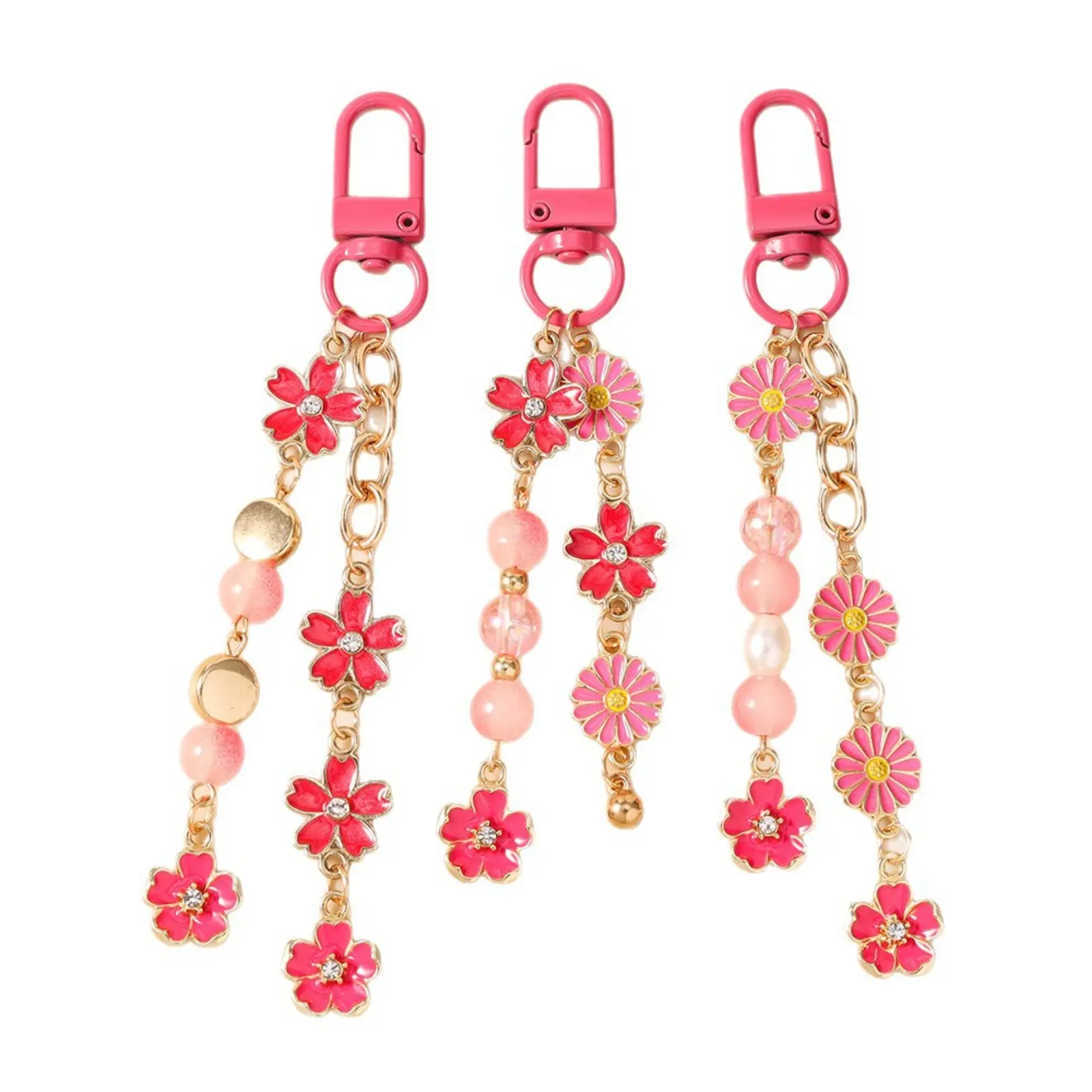 New Best-Selling Beaded Floral Keychains — Daisy & Cherry Blossom Key Fobs and Bag Charms