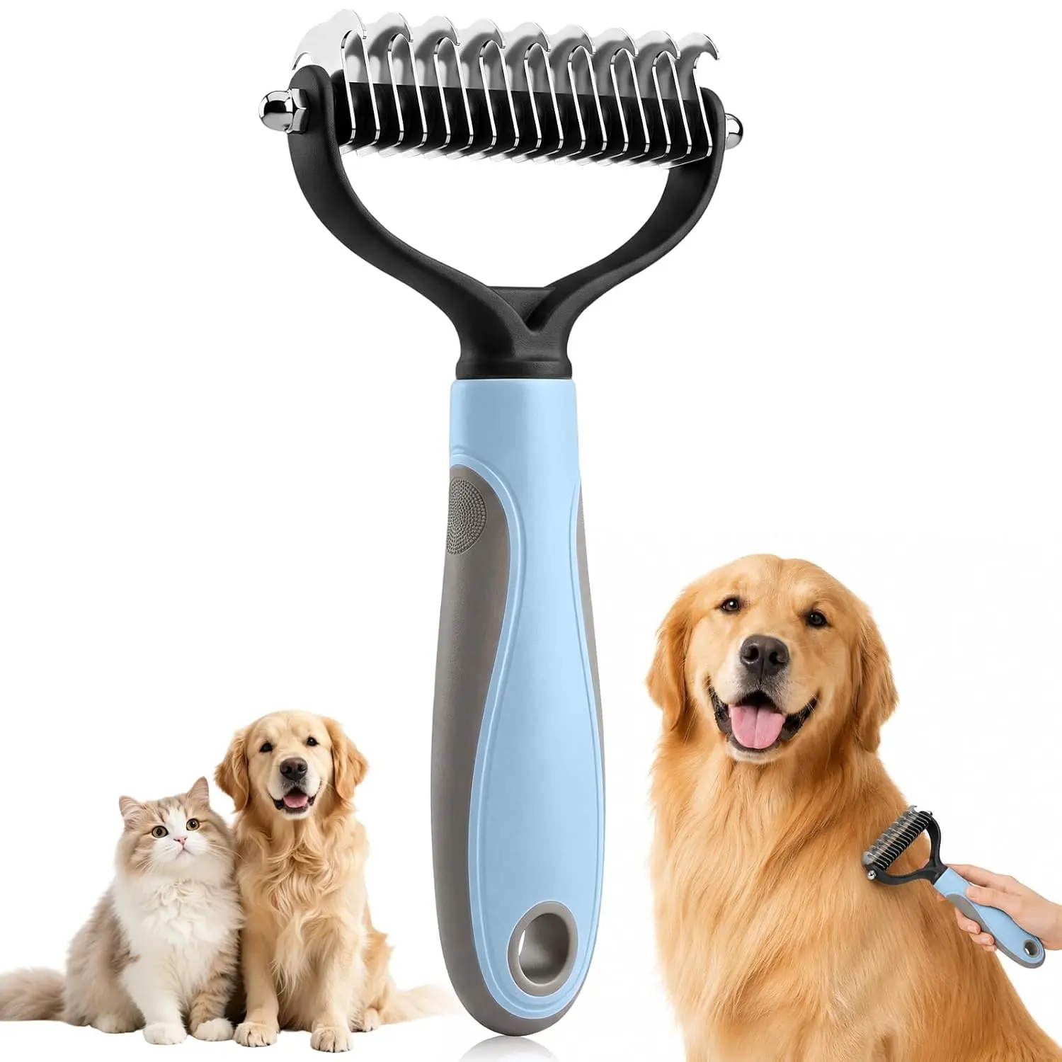 Double Sided Pet Grooming Brush & Knotter Comb, Dog Hair Removal Tool for Shedding and Grooming