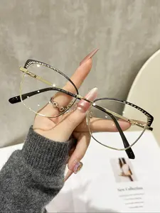 Metal Cat Eye Glasses for Men & Women, Anti-Blue Light Protection, Lightweight Alloy Frame, Ideal for Daily Use, Office Reading TV Gaming Decor