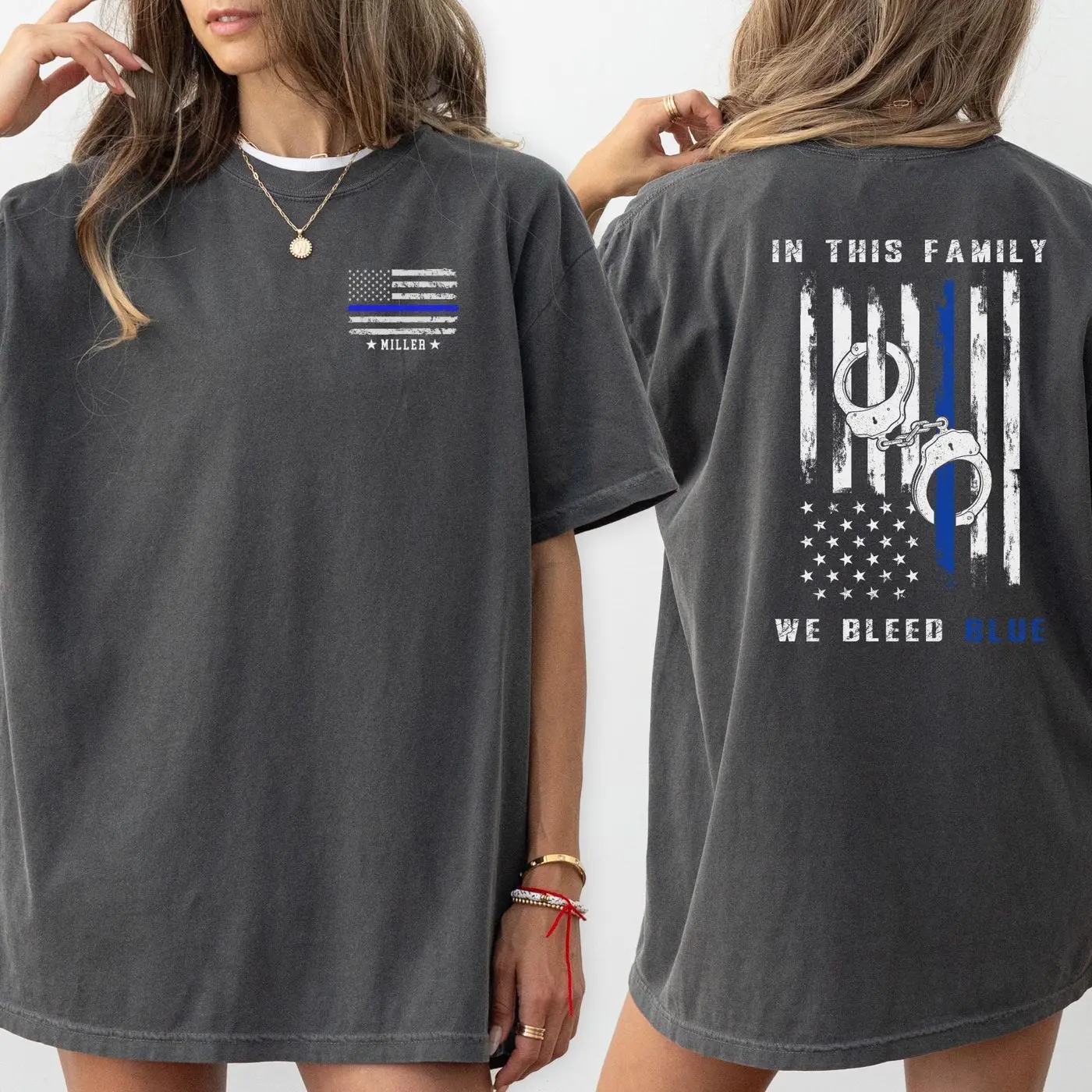 Custom Police Shirt Thin Blue Line Family Bleeds Blue, Police Flag, Personalized Gifts for Police Wife, Husband