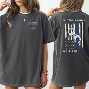 Custom Police Shirt Thin Blue Line Family Bleeds Blue, Police Flag, Personalized Gifts for Police Wife, Husband