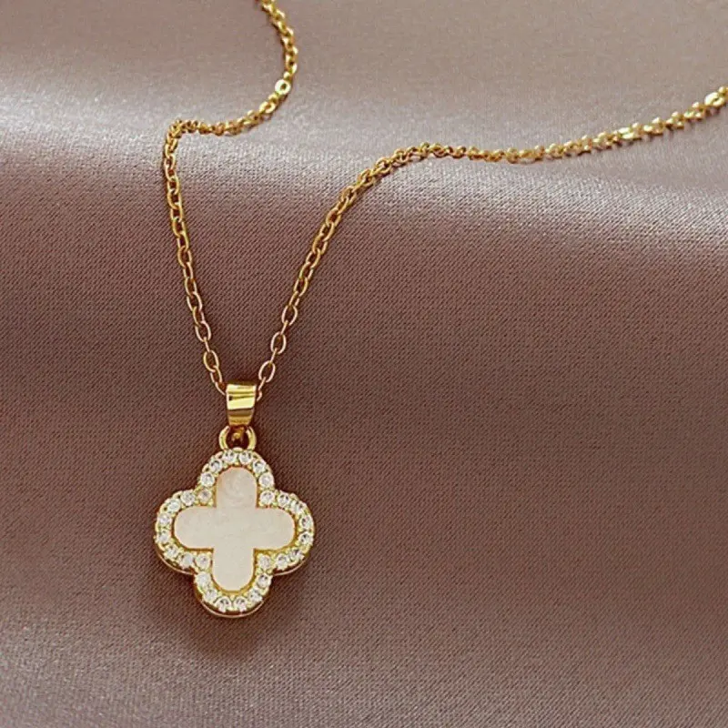 Gold Chain White Clover Necklace # XL090