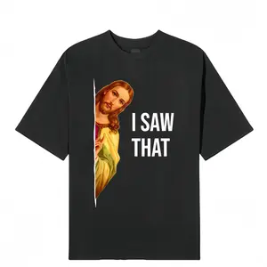 Unisex Funny "I Saw That" Jesus Meme Graphic T-Shirt, Casual Black Crew Neck Cotton Tee, Humorous Religious Print Top, Machine Washable All-Season Shirt for Men & Women, Perfect Funny Christian Gift