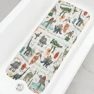 Dinosaur-patterned cartoon-style bath mat, suitable for bathtubs, laundry rooms, bedrooms, kitchens, and home décor.