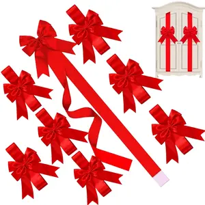 4/8 Pcs Cabinet Door Red Festive Ribbons 79x2.4 Inches Large Bow Christmas Wreath Bow Festival Wrapping Decorations for Chinese New Year Valentine's Day Fireplace Home Door Wedding Proposal Decoration Holiday Party Supplies holiday cabinet bows ribbon
