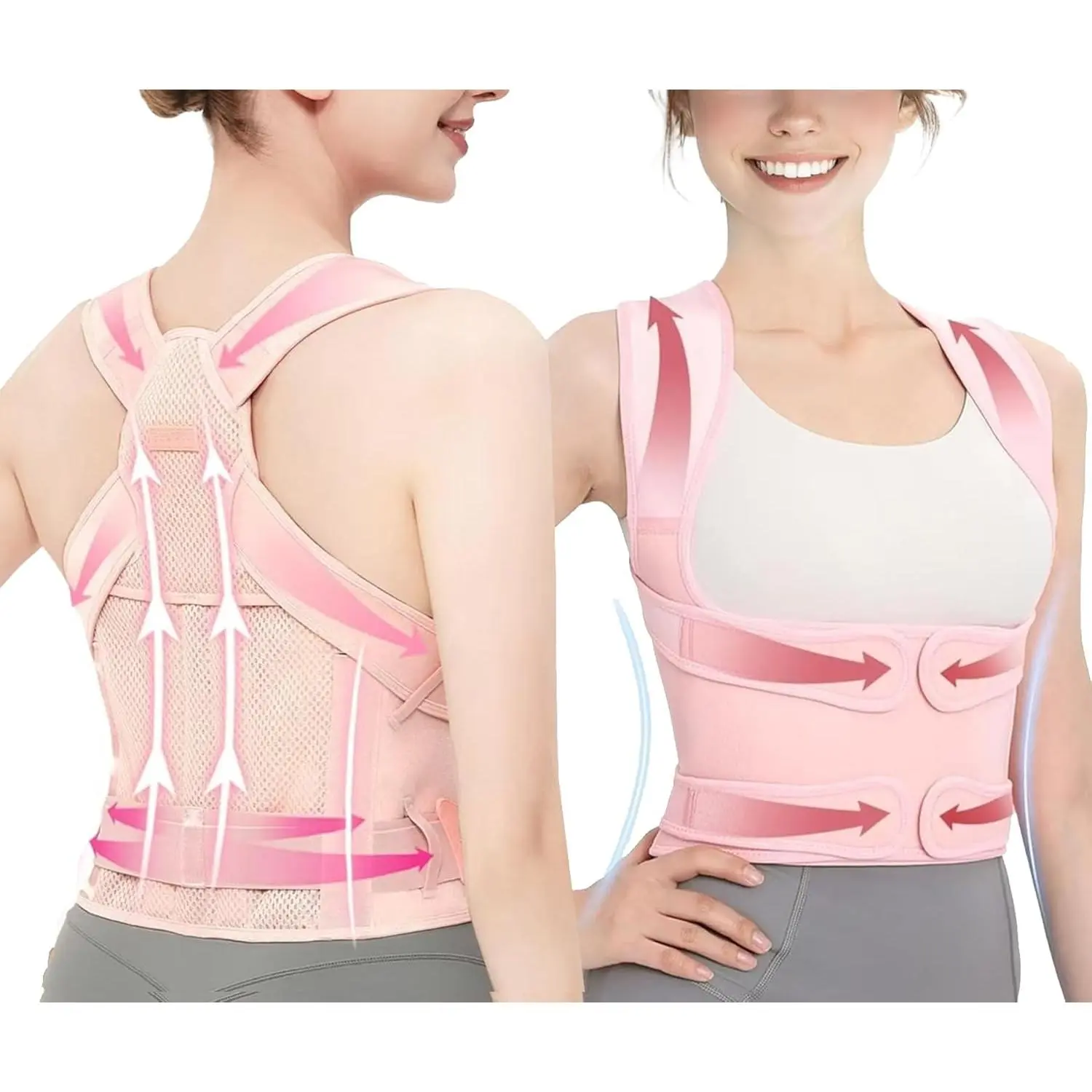 Posture Corrector for Women,Adjustable Full Back Brace and Shoulder Straightener,for Back Pain Relief,Hunchback Correction,Scoliosis,Thoracic Spine,Posture Trainer (Pink, Large) Healthcare Support