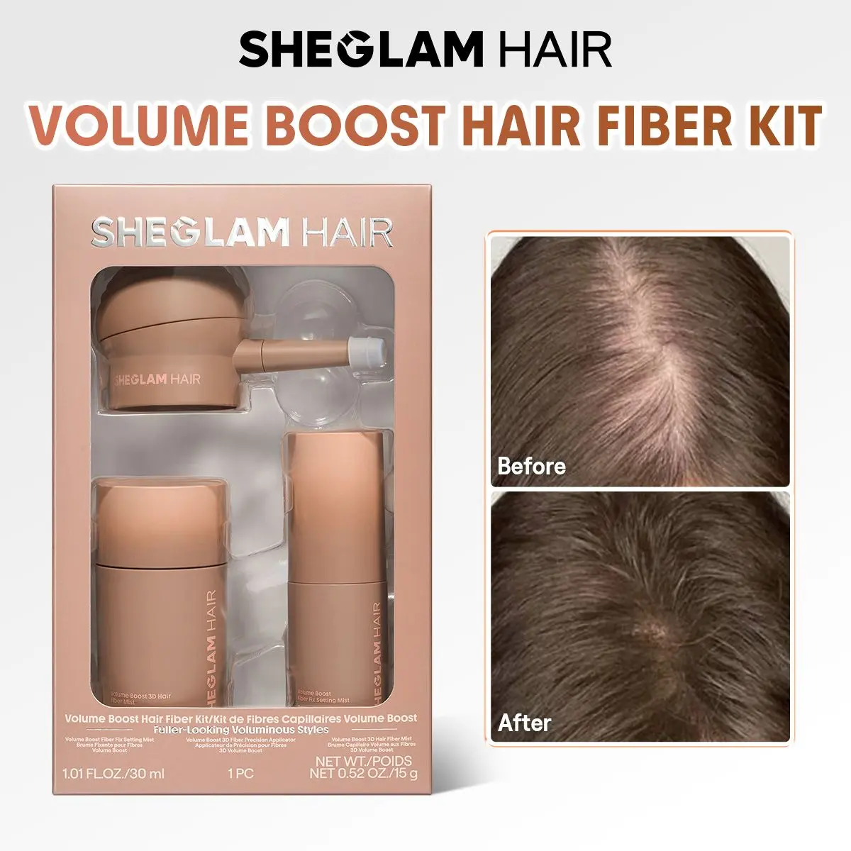 SHEGLAM HAIR Volume Boost 3D Hair Fiber Kit | 3In1 Hair Building Fibers | Hair Fibers Hold Spray & Applicator Pump | 30s Quick Volumizing | 72H Long Lasting For Sparse Hair Gray Hairline & Part#leave in conditioner #based hair #products #girly essentials