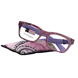 Jigsy, (Premium) Reading Glasses, High End Fashion Reader,+1.25 to +3 Magnifiers, (Purple) Flower Print, Square Frame. NY Fifth Avenue Clear Crystal