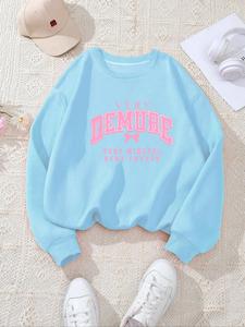 women's letter print round neck sweatshirt, casual long sleeve crew neck pullover for fall & winter, women's clothes for daily wear