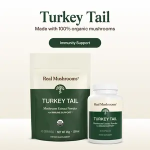 Real Mushrooms Organic Turkey Tail Capsules | Immune Support | 100% Mushroom No Fillers | Third Party Tested | 90 or 200 Capsules | 45/100 Servings