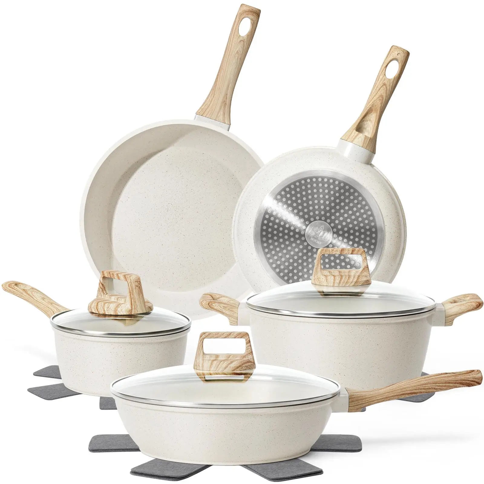 SODAY 12pcs POTS and Pans Set,NonStick Granite Cookware Set Induction Cookware, Non-Toxic…
