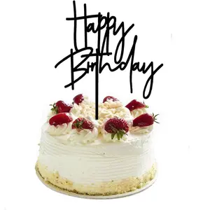 Happy Birthday Cake Topper, Black Acrylic