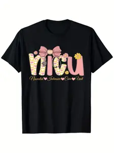 7.5oz Nicu Nurse Week T-Shirt, Vintage Stethoscope & Bow Design, Nicu Text & Footprint, Unisex Adult, Pattern, Summer Short Sleeve