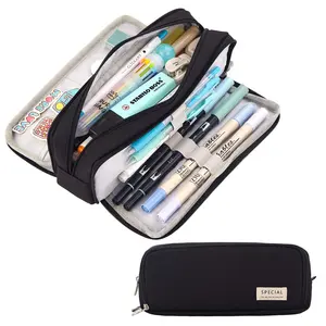 Large Capacity Pencil Case 3 Compartment Pouch Pen Bag for School/Students/Office Stationery Teen Girl Boy Men Women