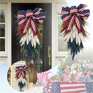 New American Independence Day Wreath Scene Red White Blue Artificial Wheat Ears Front Decoration Door Hanging