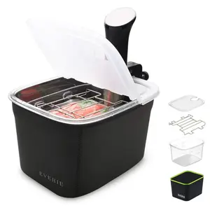 EVERIE 12 Quart Sous Vide Container with Built-in Submersion Rack Collapsible Hinged Lid & Insulated Container Sleeve Oval Design Kitchen Utensils for Cooking & Reheating Compatible with Most Sous Vide Cookers (KIT-1202-TYPP)