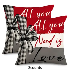 Valentine's Day Themed Cushion Cover, 2 Counts/set Square Pillow Cover without Filler, Household Decoration Supplies for Home Living Room Bedroom