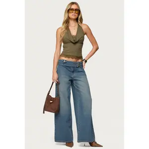 Double Buckle Low Rise Baggy Jeans