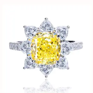 yellow Luxury Hand Polished Moissanite Ring. Exquisite craftsmanship. Sparkling Moissanite. Master level aesthetic design. Excellent quality. yellow Brilliant shine. High quality hand polished. Unparalleled brilliance yellow
