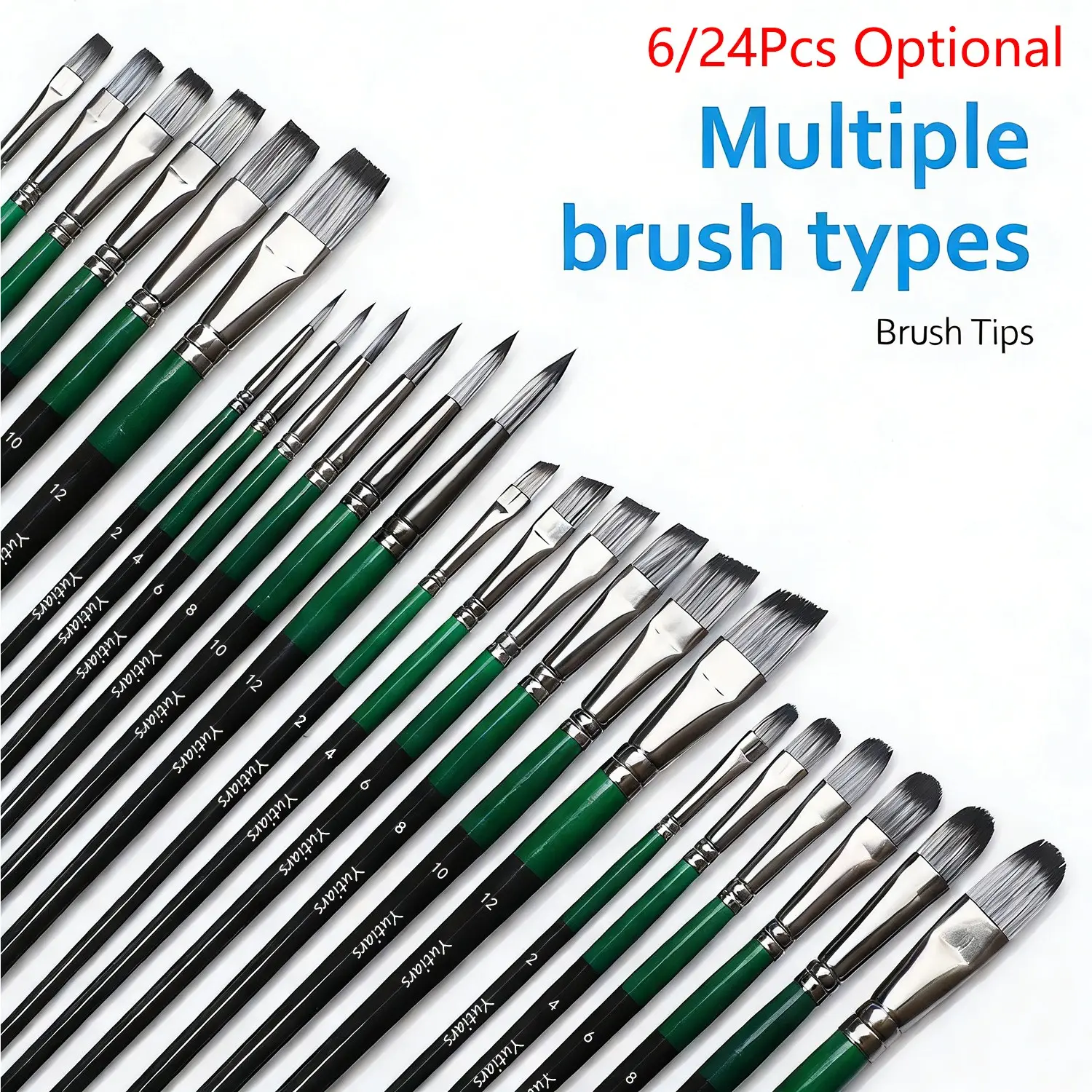 Yutiars Professional Artist Paint Brush Set 6/24 PCS Acrylic Paint Brushes Nylon Bristles Various Shapes Round Filbert Flat Angular for Watercolor Acrylic Oil Painting Crafts Face Body Art