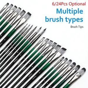 Yutiars Professional Artist Paint Brush Set 6/24 PCS Acrylic Paint Brushes Nylon Bristles Various Shapes Round Filbert Flat Angular for Watercolor Acrylic Oil Painting Crafts Face Body Art