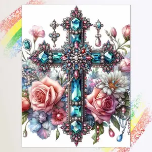 1pcs 5D DIY handmade diamond painting kit, 5D diamond art set, DIY decoration, cross, floral, gem diamond painting kit full round drill DIY, mosaic, diamond art, DIY art home decoration, suitable for Halloween and Christmas, Diamond Art Tools