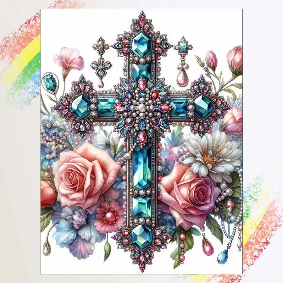 1pcs 5D DIY handmade diamond painting kit, 5D diamond art set, DIY decoration, cross, floral, gem diamond painting kit full round drill DIY, mosaic, diamond art, DIY art home decoration, suitable for Halloween and Christmas, Diamond Art Tools