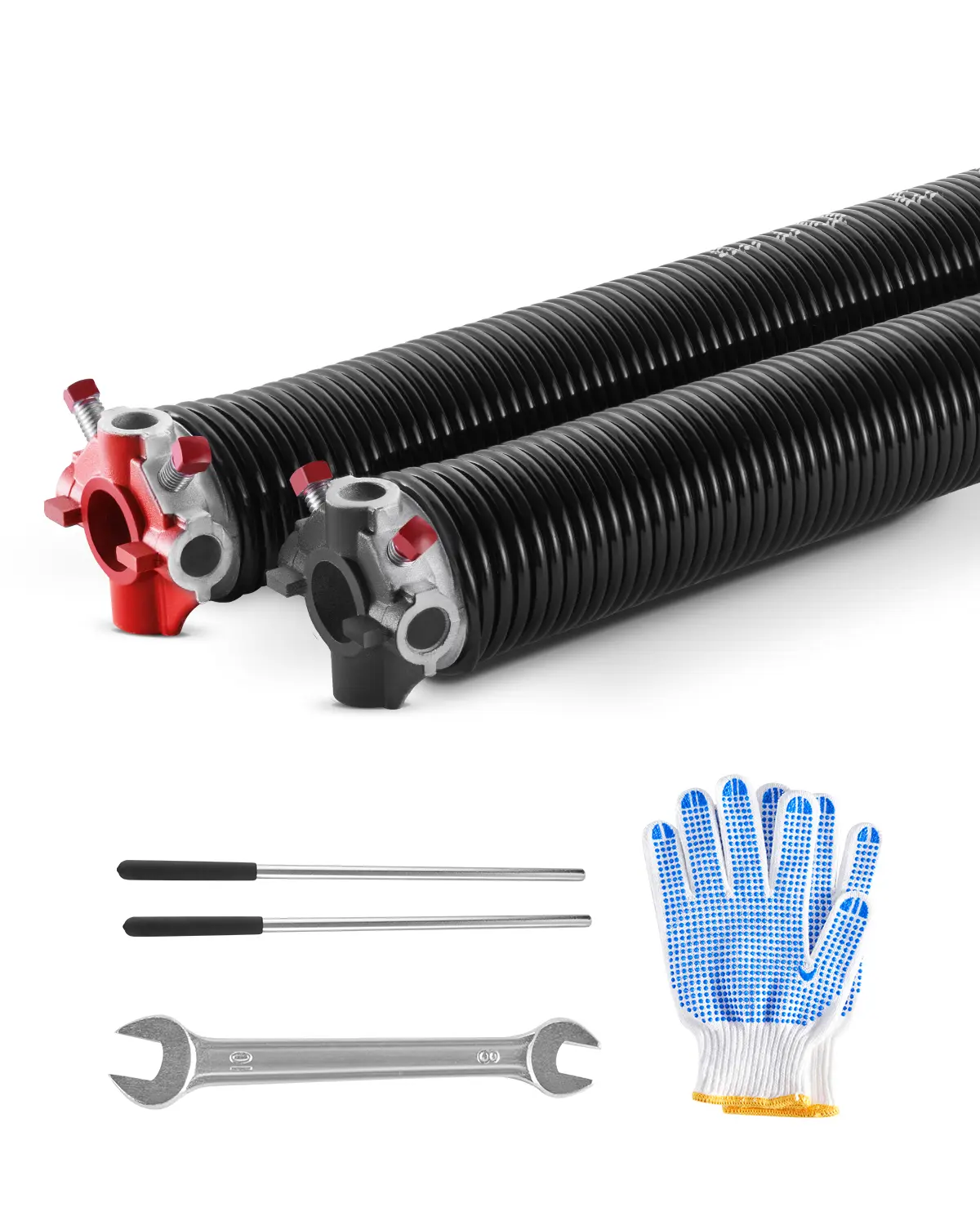 【Summerfinds】VEVOR Garage Door Torsion Springs (Door Hardware)0.218x2x26 in Pair16000 CyclesElectrophoresis Black Coated Replacement Springs with Non-Slip Winding BarsGloves & Mounting Wrench, Spiral Door Closers