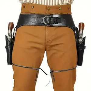 Two handed gun strap, Western cowboy gun leather case made of PVC material, adjustable waist belt, suitable for outdoor games, suitable for ages 14+