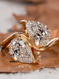 Women's Elegant Champagne Water Drop Zirconia Cocktail Party Ring, Geometric Design, All Seasons Jewelry, Cubic Zirconia Ring