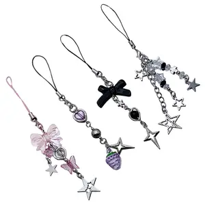 4Pcs Sweet Cute Bowknot Star Pendant Phone Straps Lanyard Fashion Keychain Strap Backpack Charm Car Keys Decoration