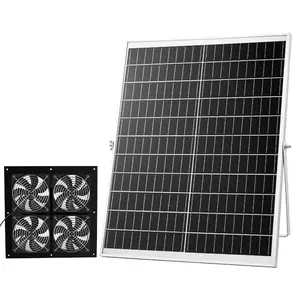 VEVOR Solar Powered Fan, 25W Solar Panel with 4 Fans, Adjustable Solar Panel Angle, 2668 RPM High-Speed, Flexible Installation, Fast Air Exchange for Greenhouse, Grow Tents, Chicken Coops, Shelters