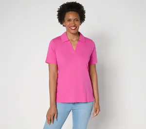 Belle by Kim Gravel Slub Knit Preppy Polo Top