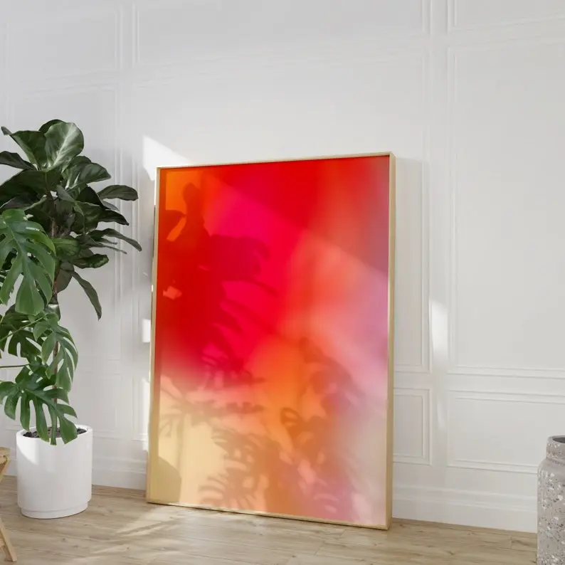 Red Aura Wall Art, Red Orange Blur Gradient Print, Spiritual Poster, Positive Self Care Art, Red Aura Energy, Dreamy Sunrise Aura Gradient - No Frame