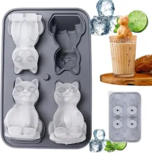 Cat Ice Cube Tray Silicone Large Ice Cube Mold, Fun Shapes Ice Cube Trays for Freezer with Lid, Big Ice Molds for Whiskey Cocktails, Cute Gifts for Cat Lovers