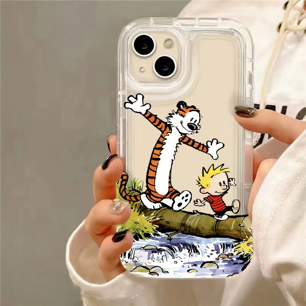 Stylish And Fun Cartoon C-Calvin and H-Hobbes Durable phone case For iPhone 17/16/15/14/13/12/11/Pro/ProMax/Plus/17Air/Xsmax, Transparent Silicone Soft case, Anti-Fall, Shockproof Cover. Creative Design Comic merchandise, Special Gift for Christmas