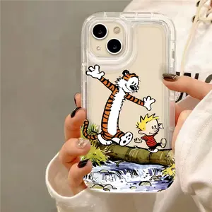 Stylish And Fun Cartoon C-Calvin and H-Hobbes Durable phone case For iPhone 17/16/15/14/13/12/11/Pro/ProMax/Plus/17Air/Xsmax, Transparent Silicone Soft case, Anti-Fall, Shockproof Cover. Creative Design Comic merchandise, Special Gift for Christmas