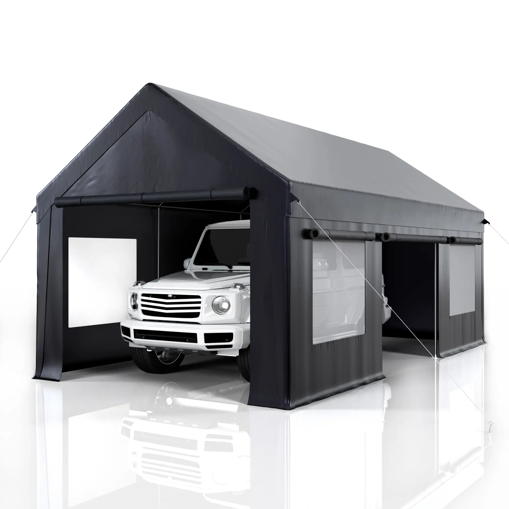 12x20ft Heavy-Duty Waterproof Carport Canopy with Reinforced Base & Side-Access Door, Portable Outdoor Garage for Trucks, Boats, and Cars