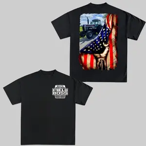 White Field Boss American Flag Top, Farm Equipment and Farmers 2-Sided Graphic, Casual Outfit Tee, Sweatshirt, Hoodie