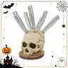 Skull Shape Freestanding Wooden Kitchenware Organizer - 5.51in Durable Resin Wood Tabletop Knife Holder with Steak Slot, Dark Aesthetic Kitchen Gear, Spooky Sculpture, Halloween Decorations (No Knives Included)