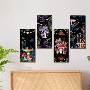 4pcs Wall Plaque Panel - -Themed Mushroom & Letter Retro Panels Suitable for Christmas, Easter, Valentine's Day - Multi-Room Decor (Living Room, Kitchen, Bathroom) - Holiday Decoration Gift