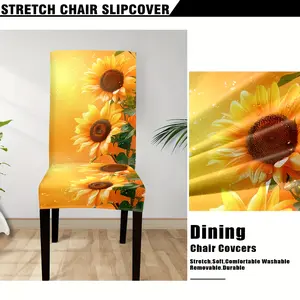 4/6 Sunflower Digital Printing Chair Cover, detachable and washable, soft and elastic dustproof seat protector, suitable for dining rooms, kitchens, banquet halls, bedrooms, offices, and living rooms.