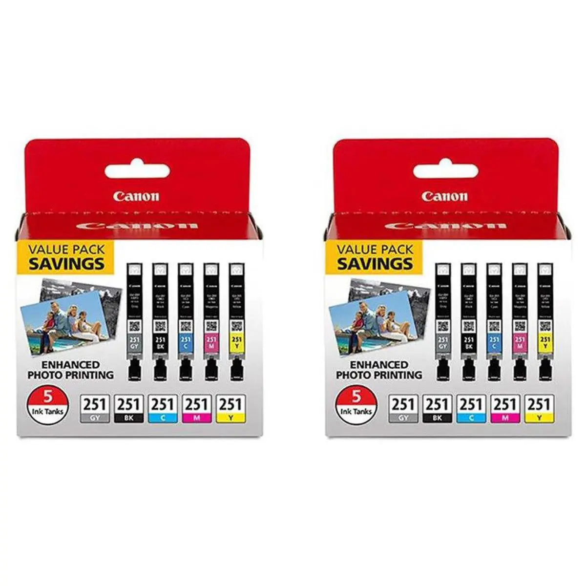 Canon CLI-251 5-Color Ink Pack, 2-Pack for MG5620/6620/7520 PIXMA Series Printers, ChromaLife100+ Compatible for Photo Printing
