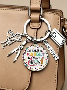 Teacher Appreciation Keychain, Colorful Chalk Design, Time Gem Glass and Alloy, Perfect Gift for Teachers, Graduation, Education Workers