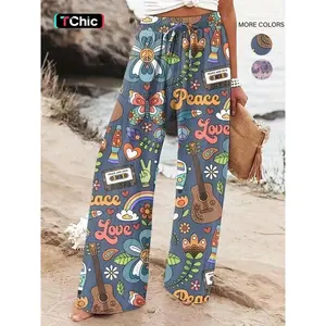 Women's Cartoon Print Wide Leg Pants, Casual Comfy Trousers for Daily Wear, Ladies Bottoms for All Seasons