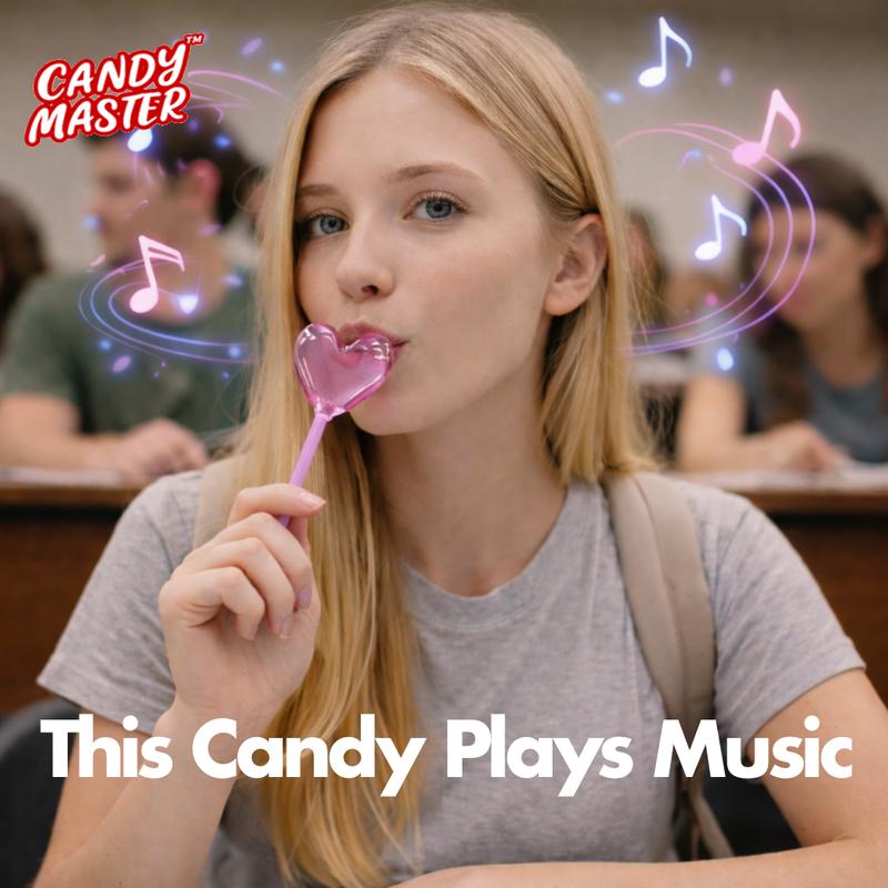 Candy Master MeCandy 4D Music Lollipop | linus lollipop | Bone Conduction Tech | 4D Bear/Strawberry/Dinosaur/Heart Shapes | Sugarfree, Fruity Flavor | Halal Certified | Healthy Valentine's Day Gift