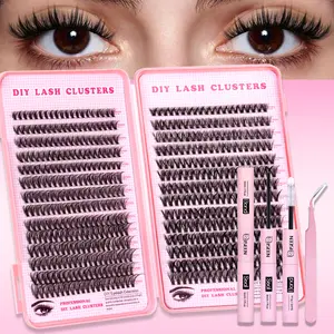 Natural Eyelash Cluster Kit 30D+40D Individual Lash Extension Set 9-16mm D Curl Mixed Length, Includes Bond & Seal & Tweezers Lash Extensions Kit