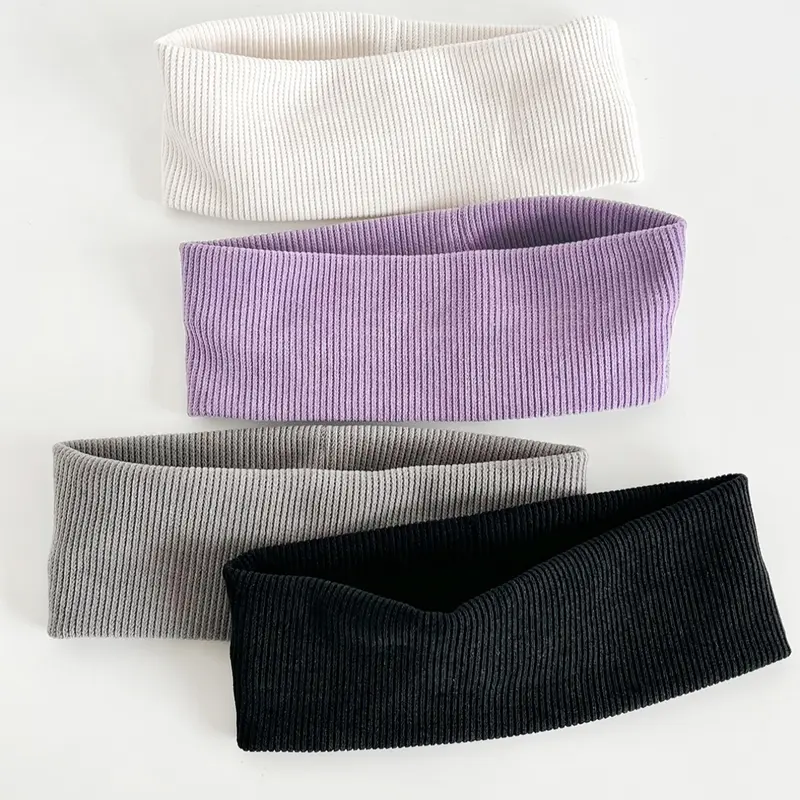 4pcs Korean Striped Knitted Wide Hairbands Set, Soft Headband Head Wrap, Unisex Casual Fashion Accessory, Daily Wear, Sports Gym, Sports Headbands, Workout Headband, All Seasons